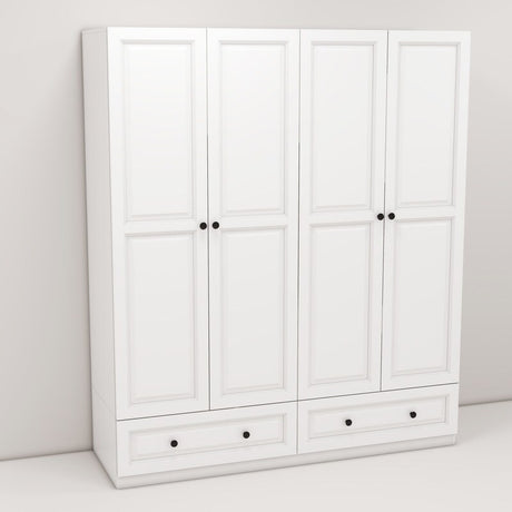 63"W white Wardrobe with drawers and four doors,Armoires and Wardrobes Armoire Wardrobe Closet with Hanging Rod