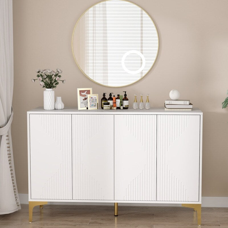 63"W White Accent Storage Cabinet with 4 Doors,Modern Sideboard,Buffet side Cabinet