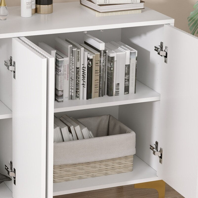 63"W White Accent Storage Cabinet with 4 Doors,Modern Sideboard,Buffet side Cabinet