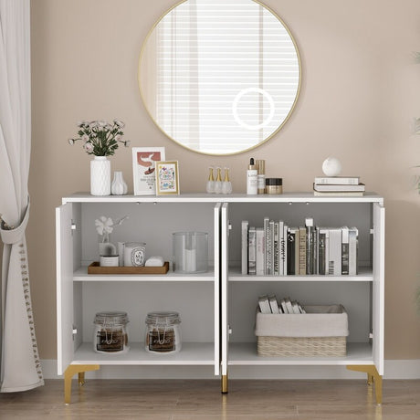 63"W White Accent Storage Cabinet with 4 Doors,Modern Sideboard,Buffet side Cabinet