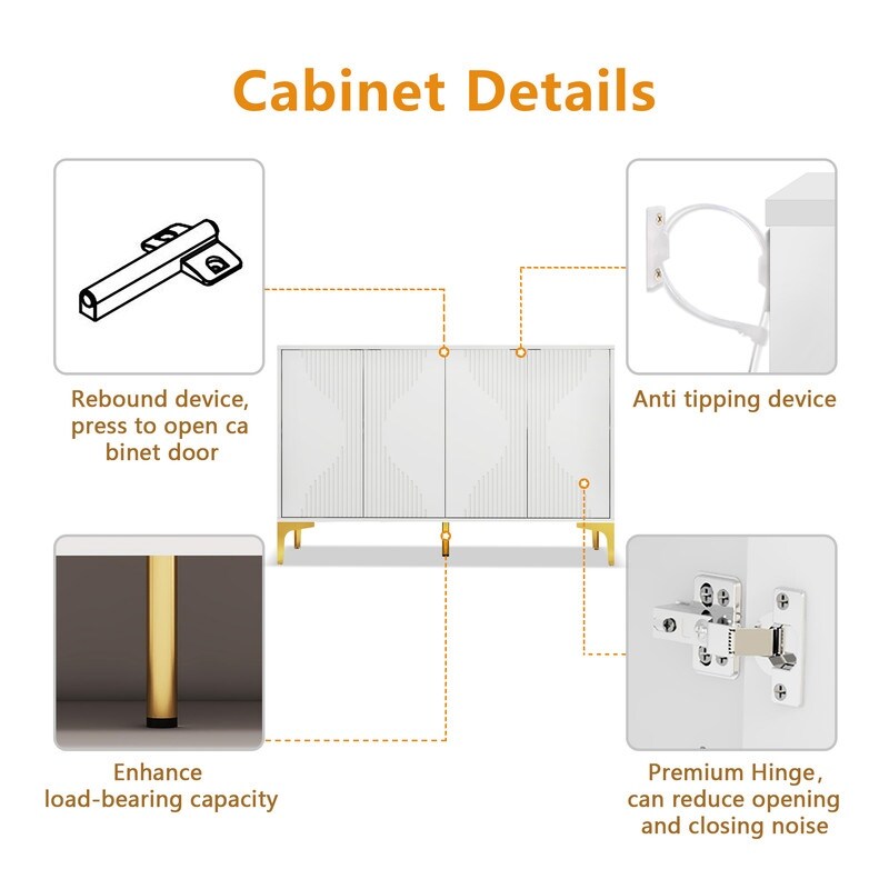 63"W White Accent Storage Cabinet with 4 Doors,Modern Sideboard,Buffet side Cabinet