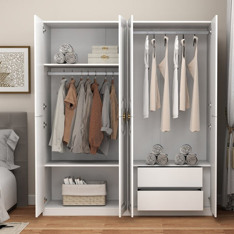 63"W White Closet Wardrobe Tall closet wardrobe ,Large Storage Closet Bathroom with Hanging Rod