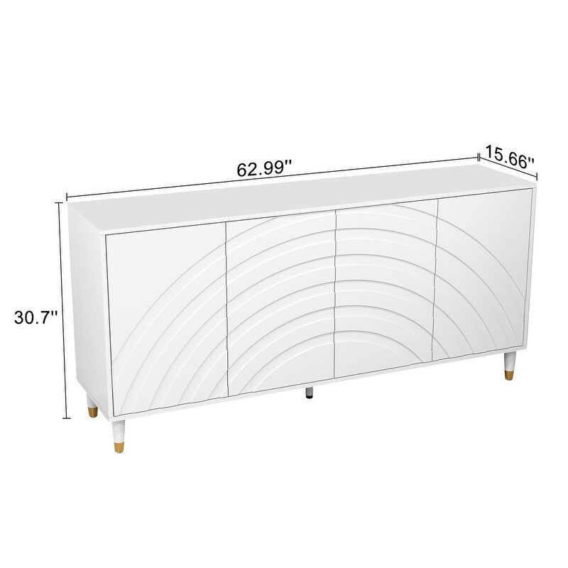 63"W white Sideboard Buffet Cabinet,4doors Storage Cabinet with Adjustable Shelves for Dining Room