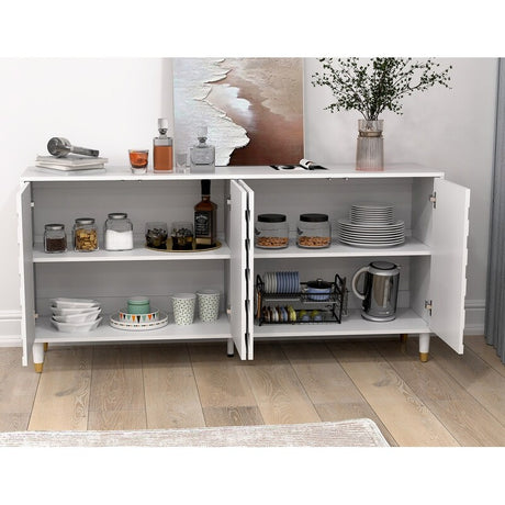 63"W white Sideboard Buffet Cabinet,4doors Storage Cabinet with Adjustable Shelves for Dining Room