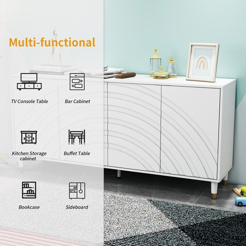 63"W white Sideboard Buffet Cabinet,4doors Storage Cabinet with Adjustable Shelves for Dining Room