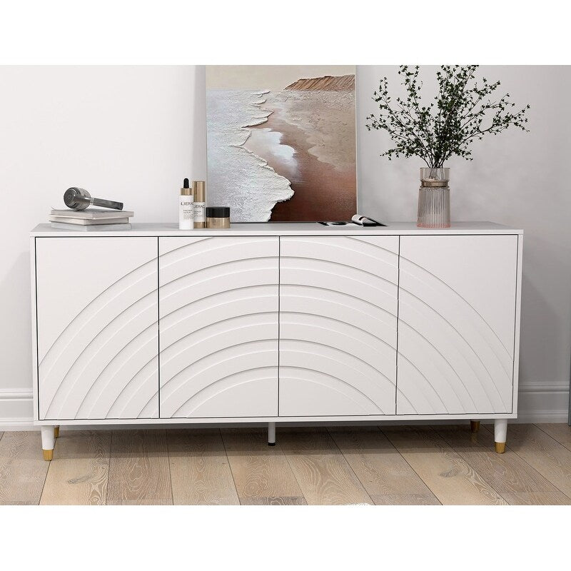 63"W white Sideboard Buffet Cabinet,4doors Storage Cabinet with Adjustable Shelves for Dining Room