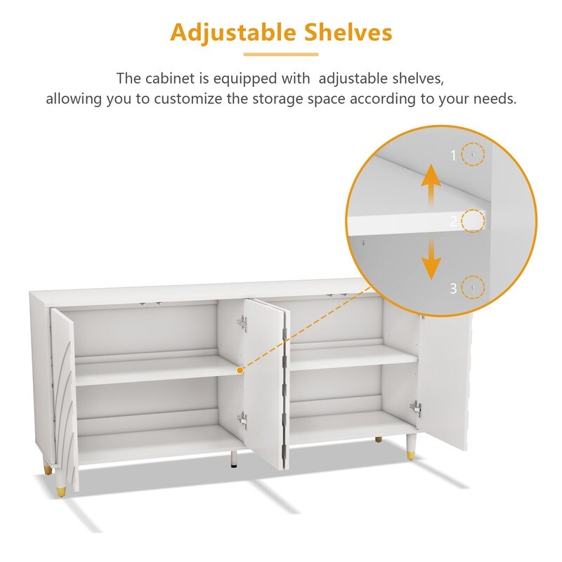 63"W white Sideboard Buffet Cabinet,4doors Storage Cabinet with Adjustable Shelves for Dining Room