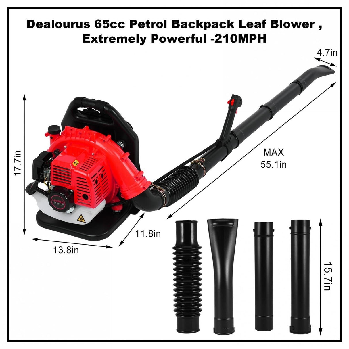 63cc 2-Cycle Gas Leaf Blower, 650 CFM Cordless Handheld Leaf Blower