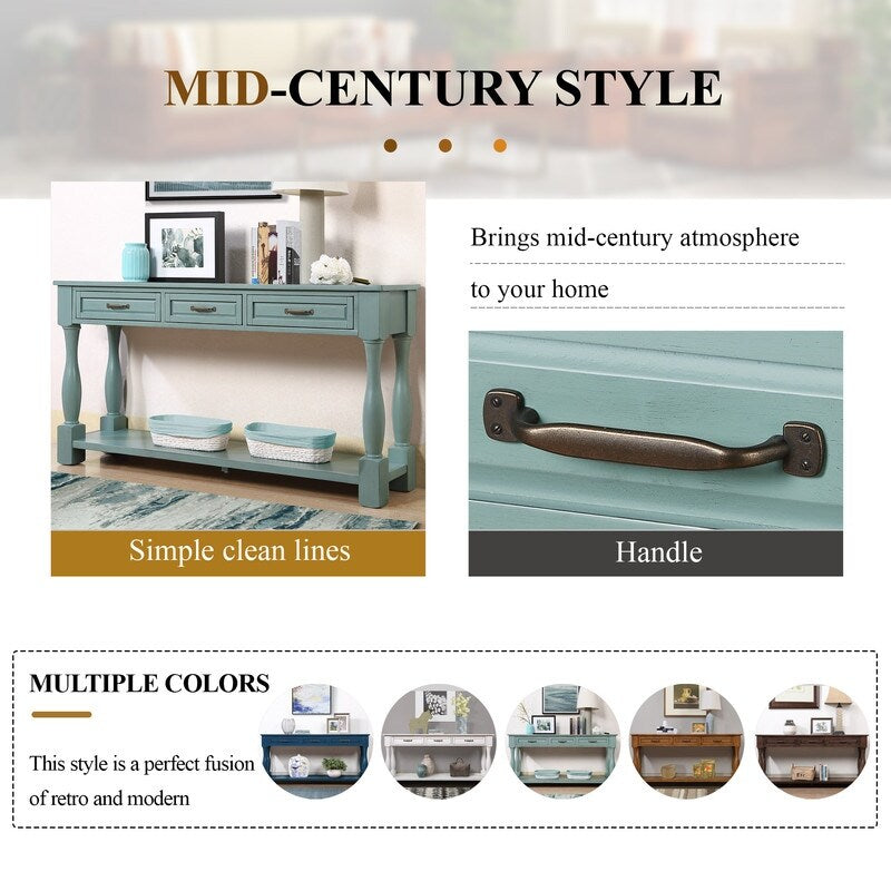Wood Console Table with Drawers and Shelf