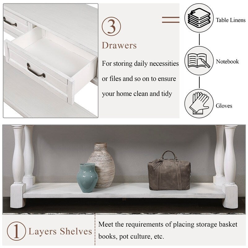 Wood Console Table with Drawers and Shelf