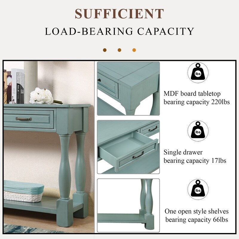 Wood Console Table with Drawers and Shelf