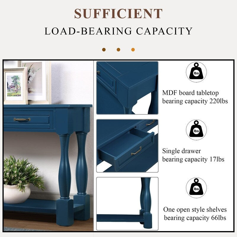 Wood Console Table with Drawers and Shelf