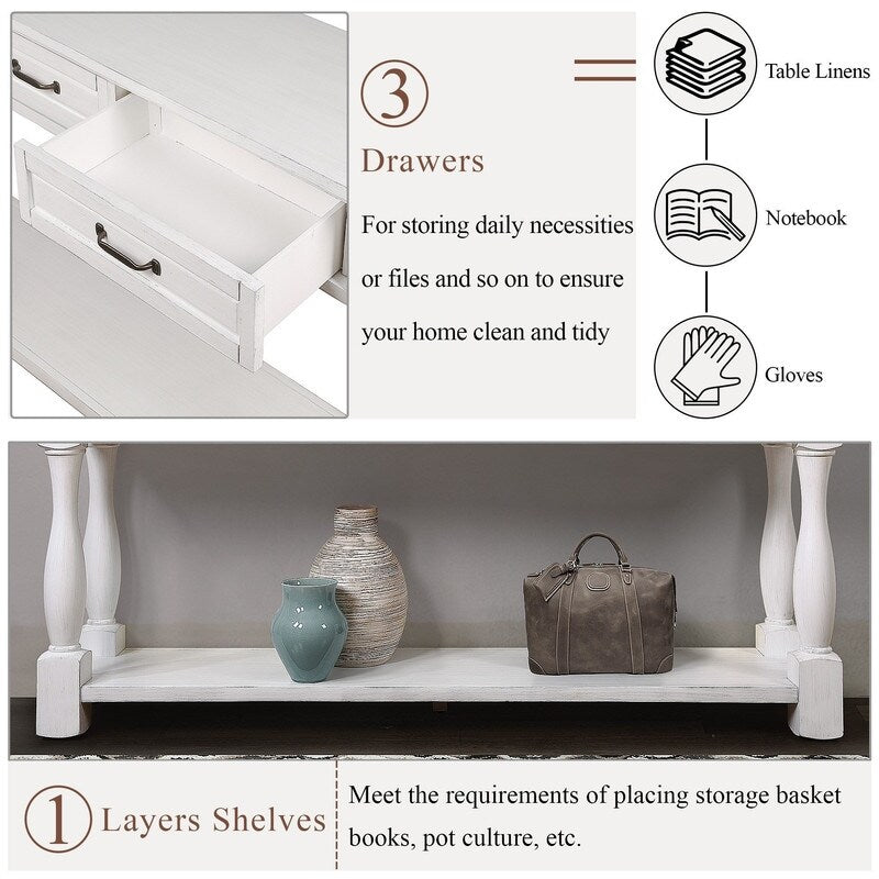 Wood Console Table with Drawers and Shelf