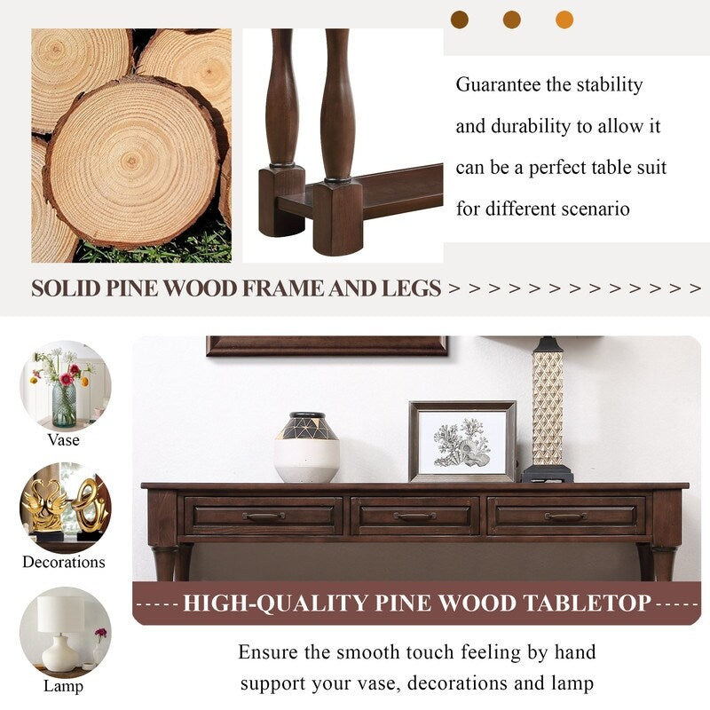 Wood Console Table with Drawers and Shelf