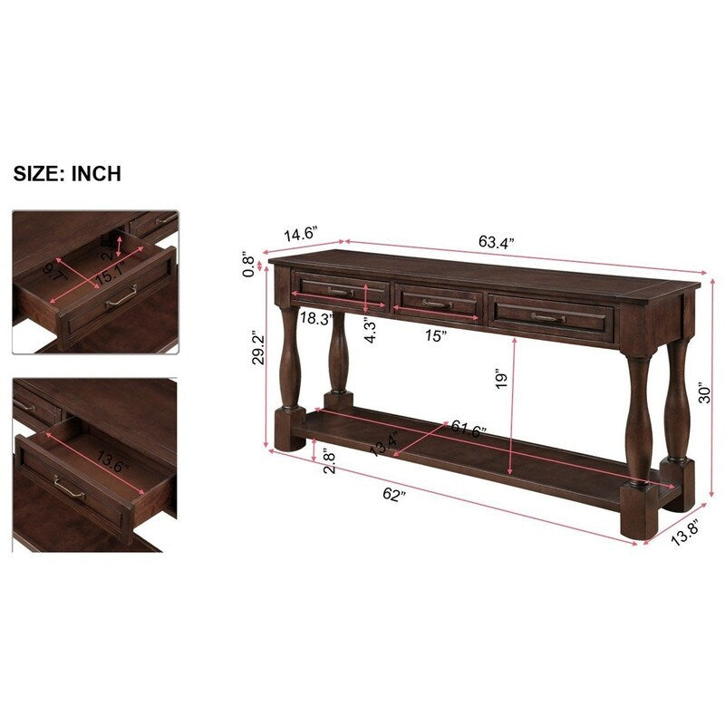Wood Console Table with Drawers and Shelf