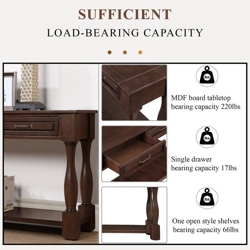 Wood Console Table with Drawers and Shelf
