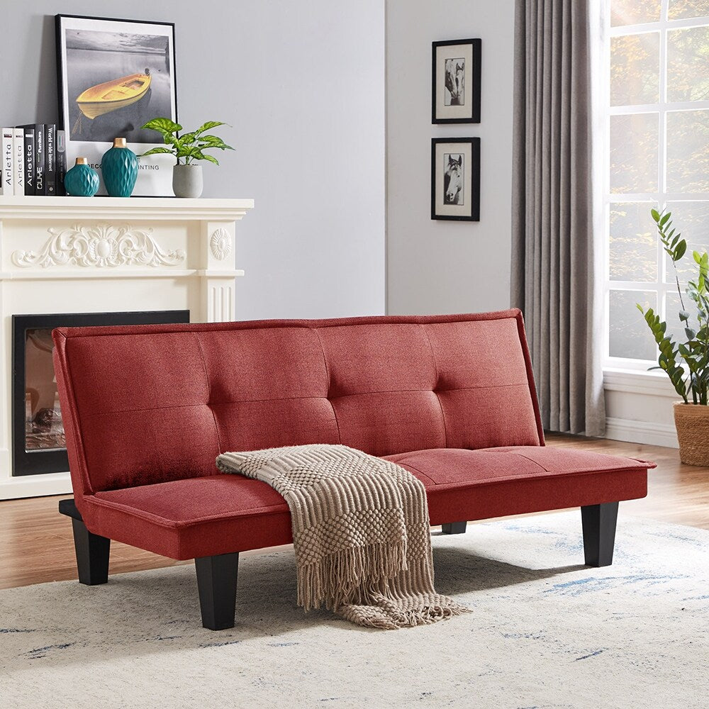 64.57" Fabric Futon Sofa Bed, Convertible Folding Futon Sofa Bed Sleeper with Adjustable Tufted Back and Plastic Legs