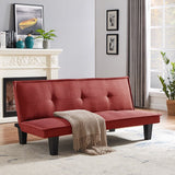 64.57" Fabric Futon Sofa Bed, Convertible Folding Futon Sofa Bed Sleeper with Adjustable Tufted Back and Plastic Legs