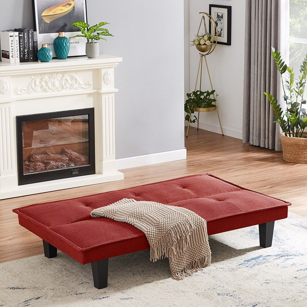 64.57" Fabric Futon Sofa Bed, Convertible Folding Futon Sofa Bed Sleeper with Adjustable Tufted Back and Plastic Legs