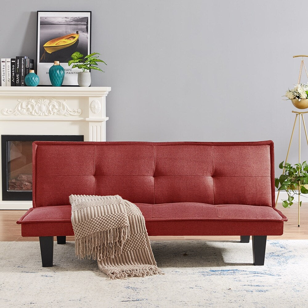 64.57" Fabric Futon Sofa Bed, Convertible Folding Futon Sofa Bed Sleeper with Adjustable Tufted Back and Plastic Legs