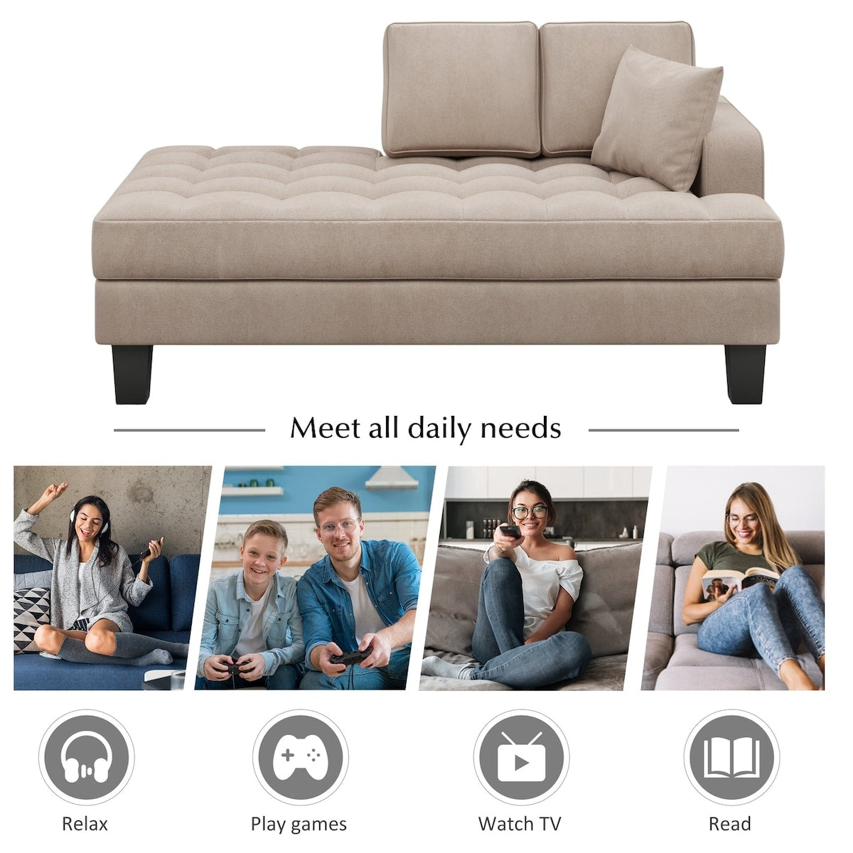 64" Fabric Chaise Lounge - 64.00" x 31.50"