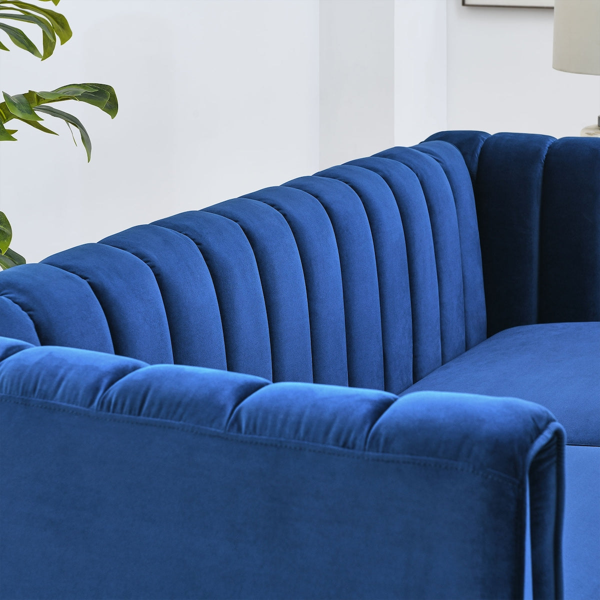 64" Loveseat Sofa Velvet Padded Sofa Removable Cushions Sofa with Deep Channel Tufting & Gold Metal Feet, Pillows Included