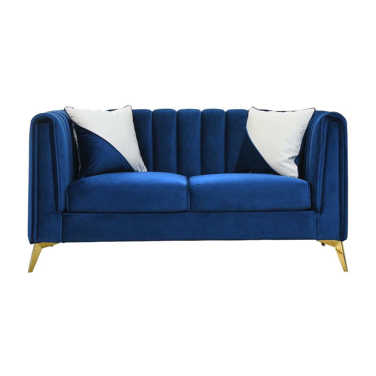 64" Loveseat Sofa Velvet Padded Sofa Removable Cushions Sofa with Deep Channel Tufting & Gold Metal Feet, Pillows Included