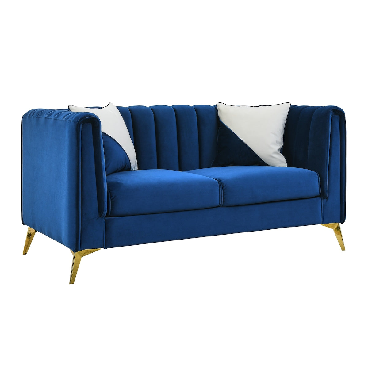 64" Loveseat Sofa Velvet Padded Sofa Removable Cushions Sofa with Deep Channel Tufting & Gold Metal Feet, Pillows Included
