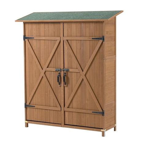64"H Outdoor Storage Shed with Lockable Door, Wooden Tool Storage Shed Detachable Shelves & Pitch Roof