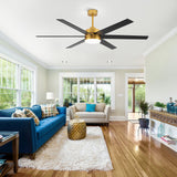 65 Inch Gold Large LED Ceiling Fan with Light and Remote(6-Blade)