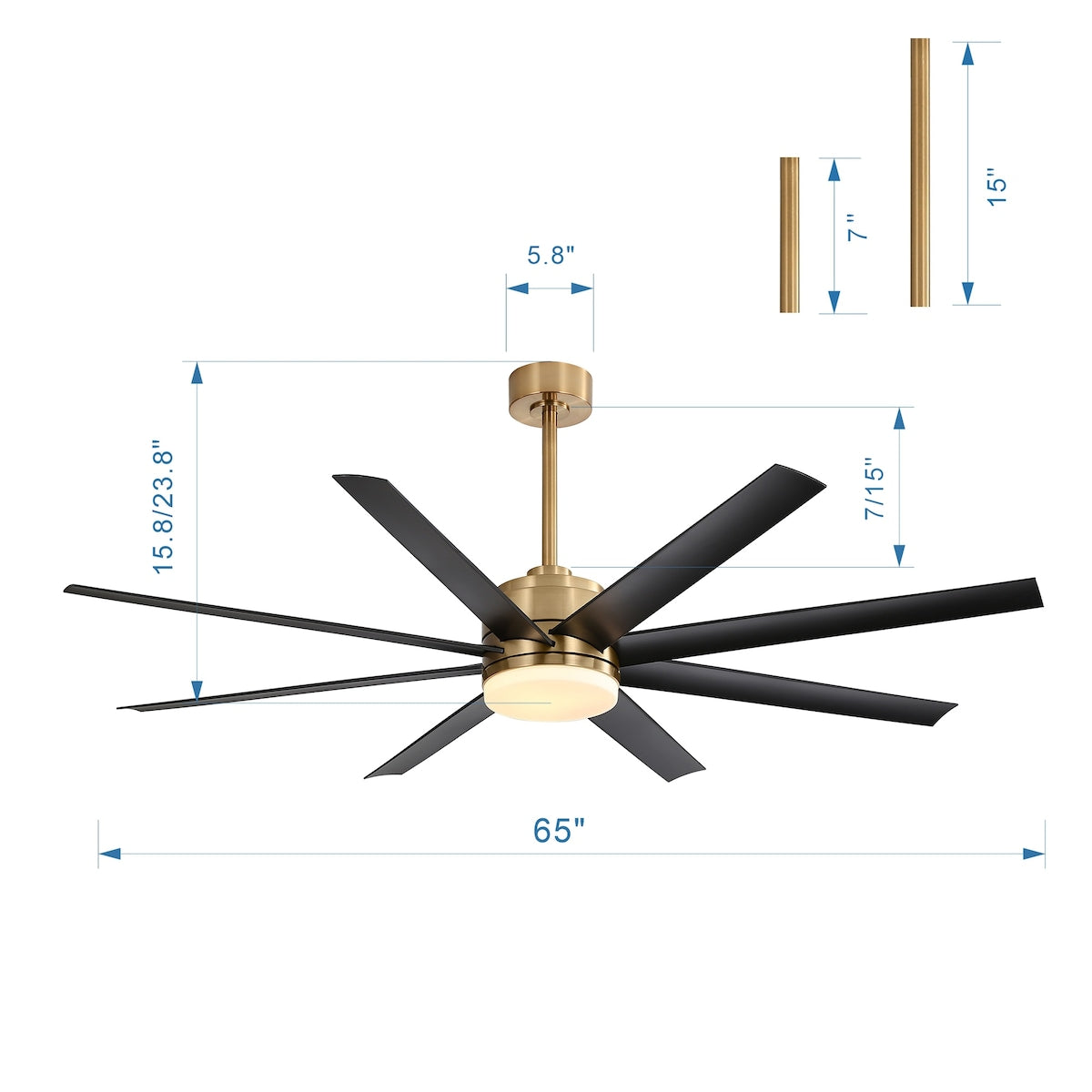 65 Inch Gold Morden Ceiling Fan with Light Remote(8-Blade)