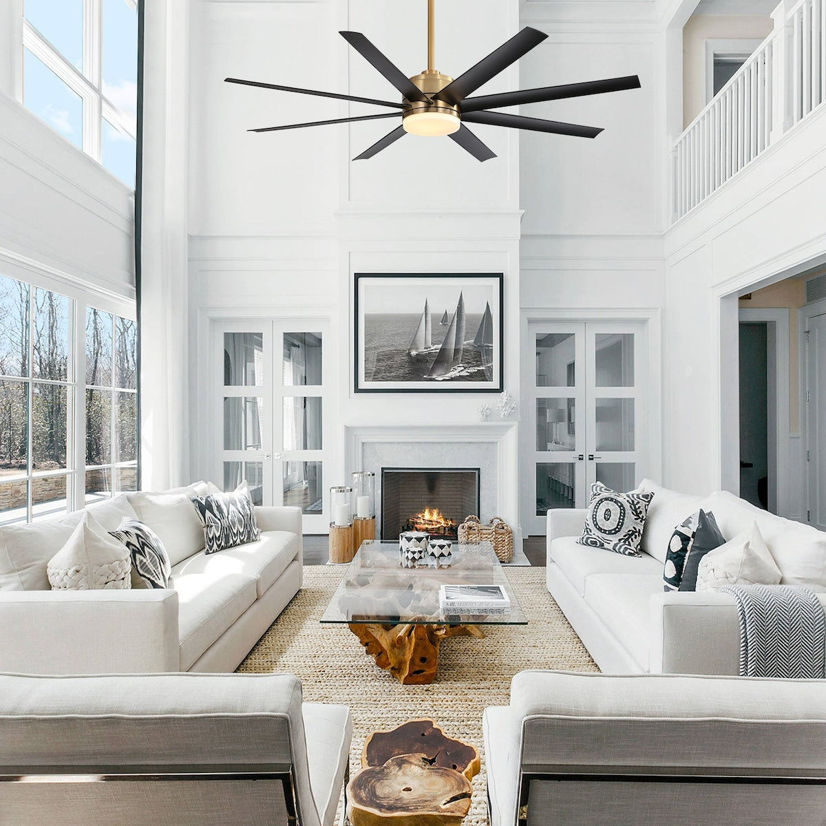 65 Inch Gold Morden Ceiling Fan with Light Remote(8-Blade)