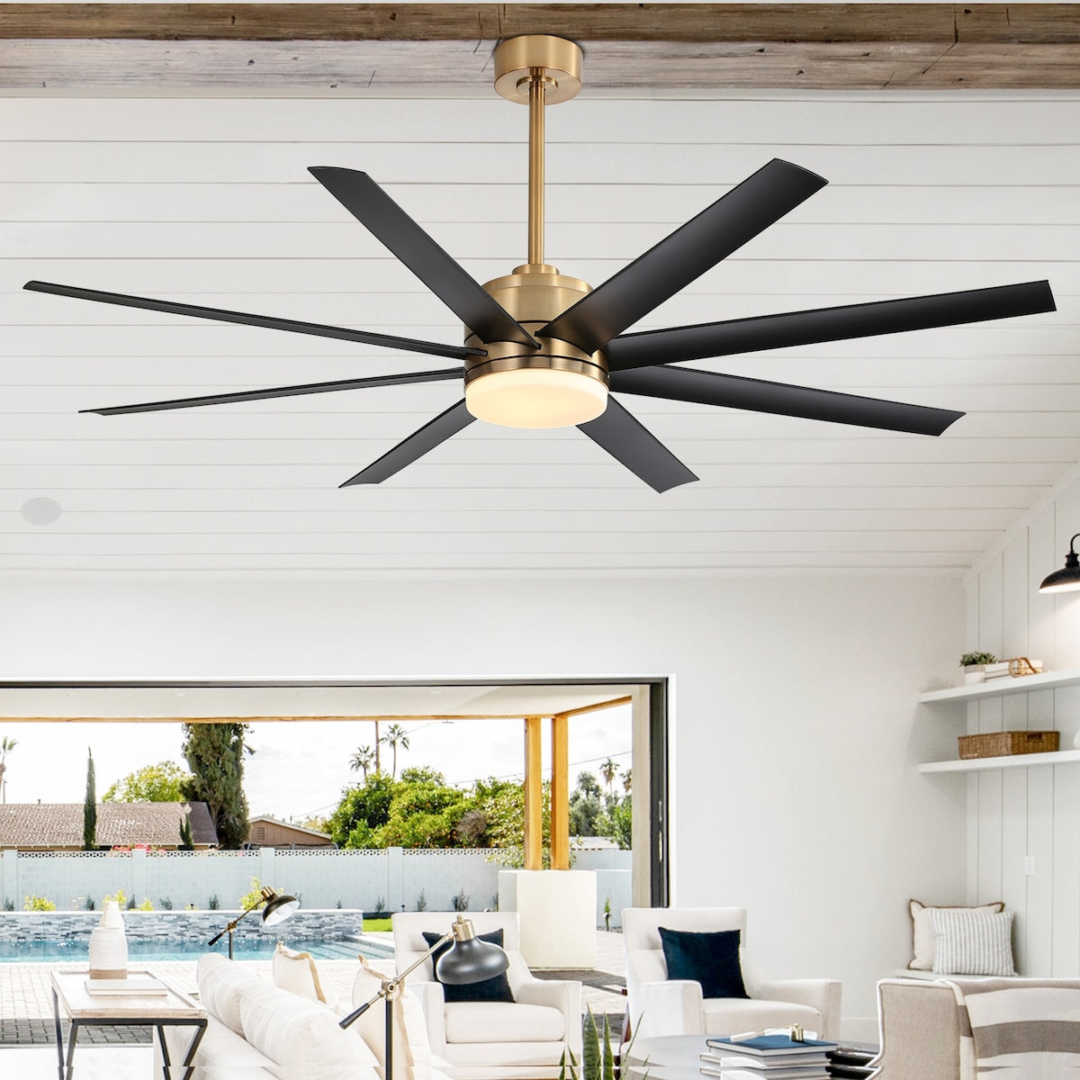 65 Inch Gold Morden Ceiling Fan with Light Remote(8-Blade)