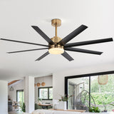 65 Inch Gold Morden Ceiling Fan with Light Remote(8-Blade)