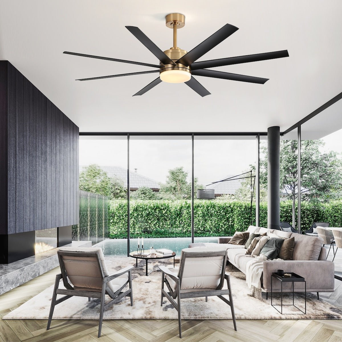 65 Inch Gold Morden Ceiling Fan with Light Remote(8-Blade)