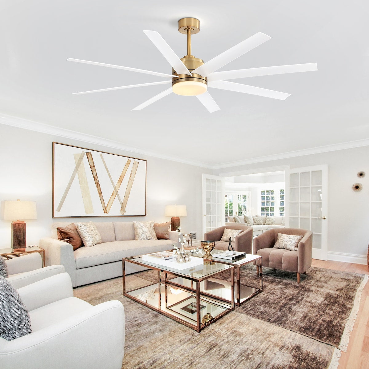 65 Inch Gold Morden Ceiling Fan with Light Remote(8-Blade)