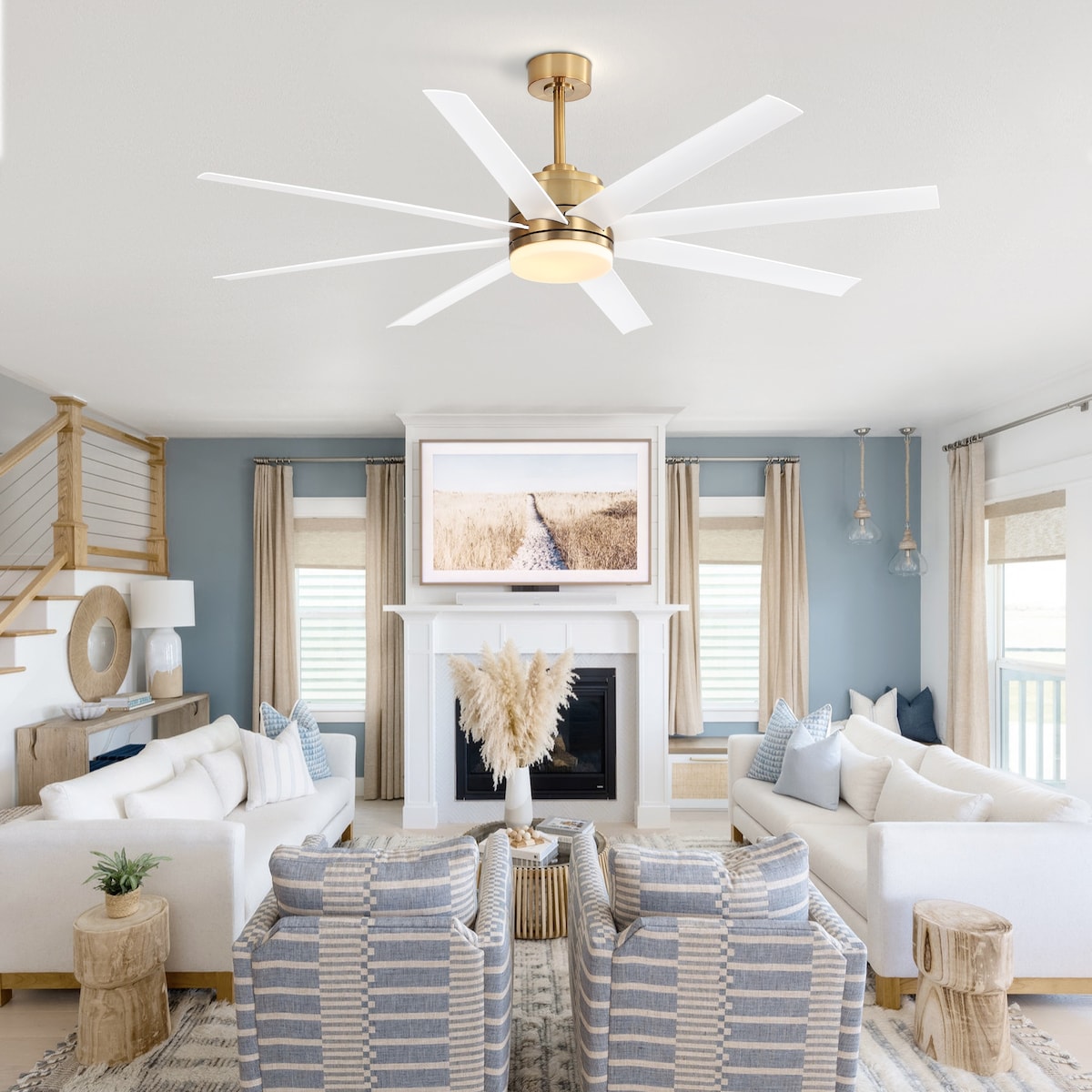 65 Inch Gold Morden Ceiling Fan with Light Remote(8-Blade)