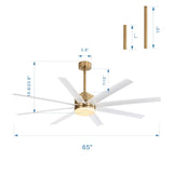 65 Inch Gold Morden Ceiling Fan with Light Remote(8-Blade)