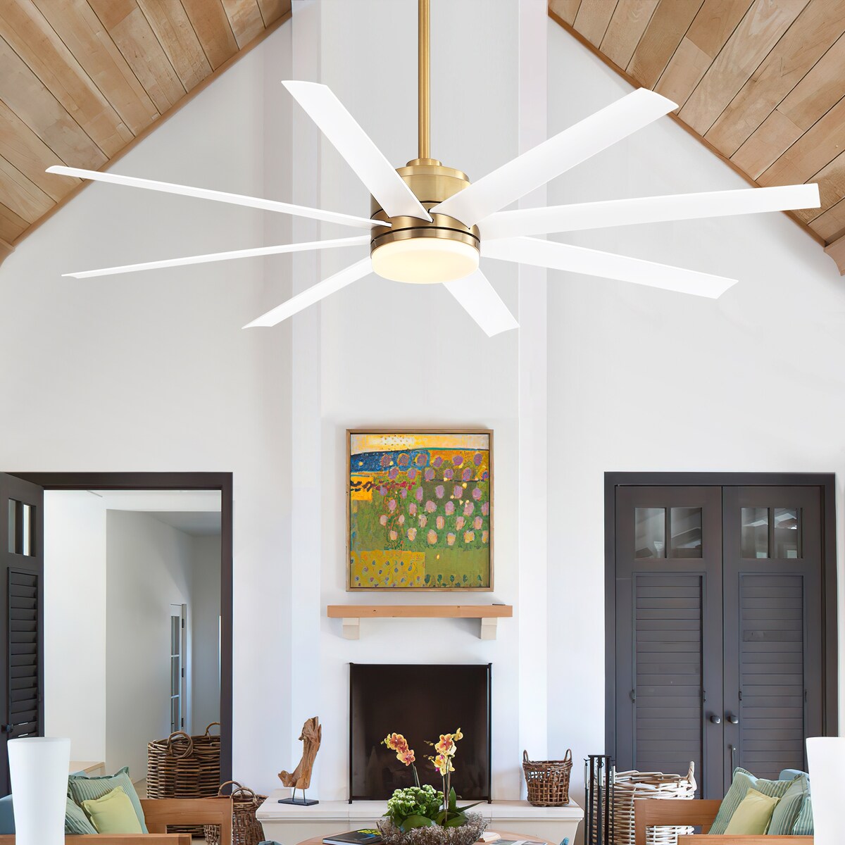 65 Inch Gold Morden Ceiling Fan with Light Remote(8-Blade)