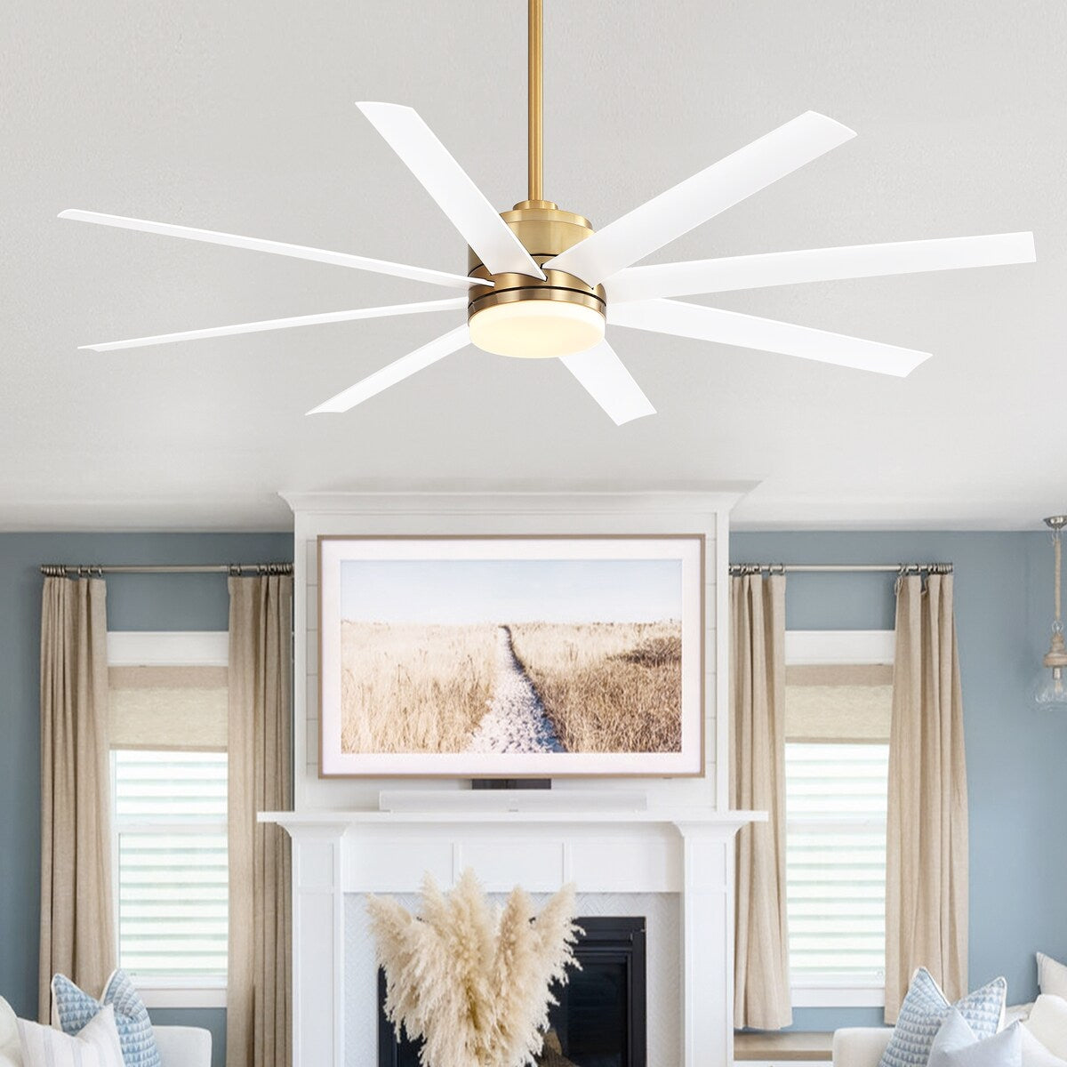 65 Inch Gold Morden Ceiling Fan with Light Remote(8-Blade)