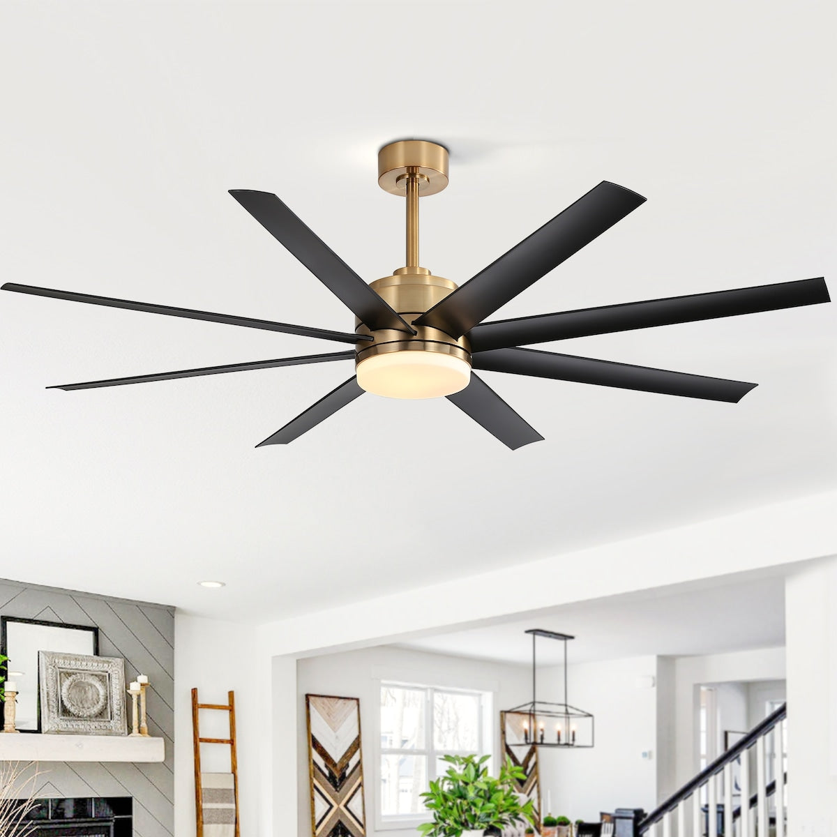 65 Inch Gold Morden Ceiling Fan with Light Remote(8-Blade)