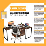 65 Inch Workstation 2 Tier Shelves Writing Table PC Gaming 2 Person Desk 3 Storage Drawers Home Office