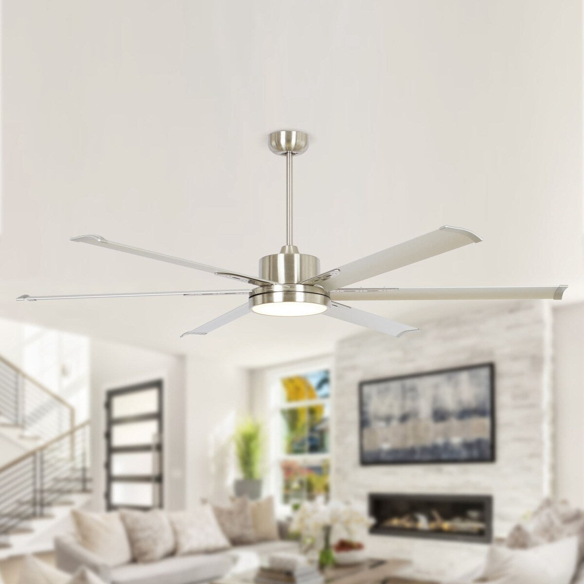 65-in Brushed Nickel Modern Windmill Ceiling Fan with LED Light and Remote Control
