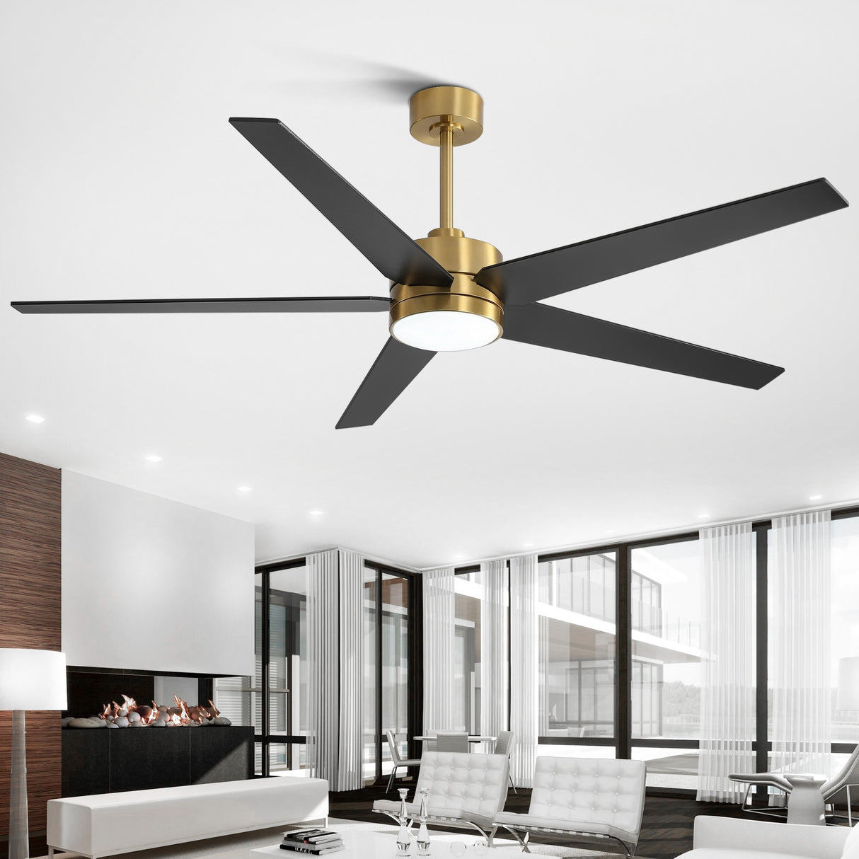 65-in Gold Color-changing Indoor Chandelier Ceiling Fan with Light and Remote (5-Blade)