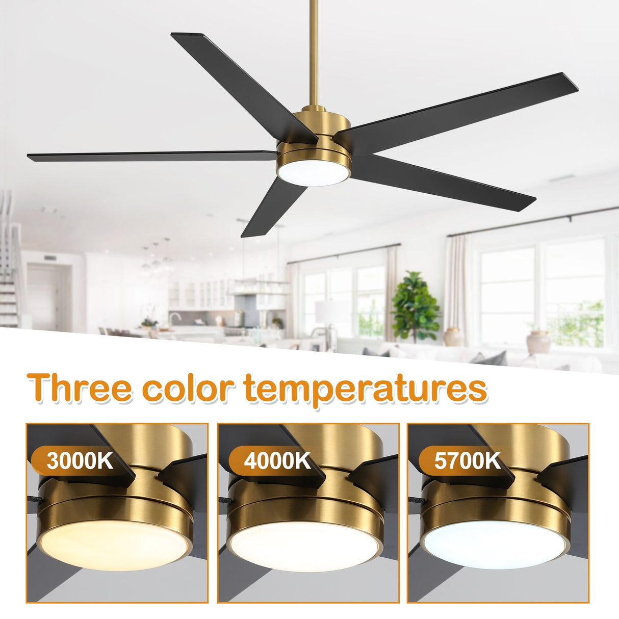 65-in Gold Color-changing Indoor Chandelier Ceiling Fan with Light and Remote (5-Blade)