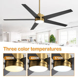 65-in Gold Color-changing Indoor Chandelier Ceiling Fan with Light and Remote (5-Blade)