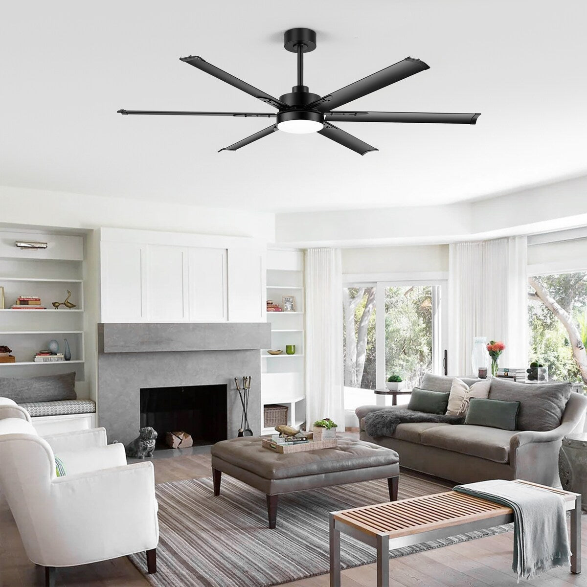65-in Indoor Large LED Ceiling Fan with Light Remote (6-Blade)