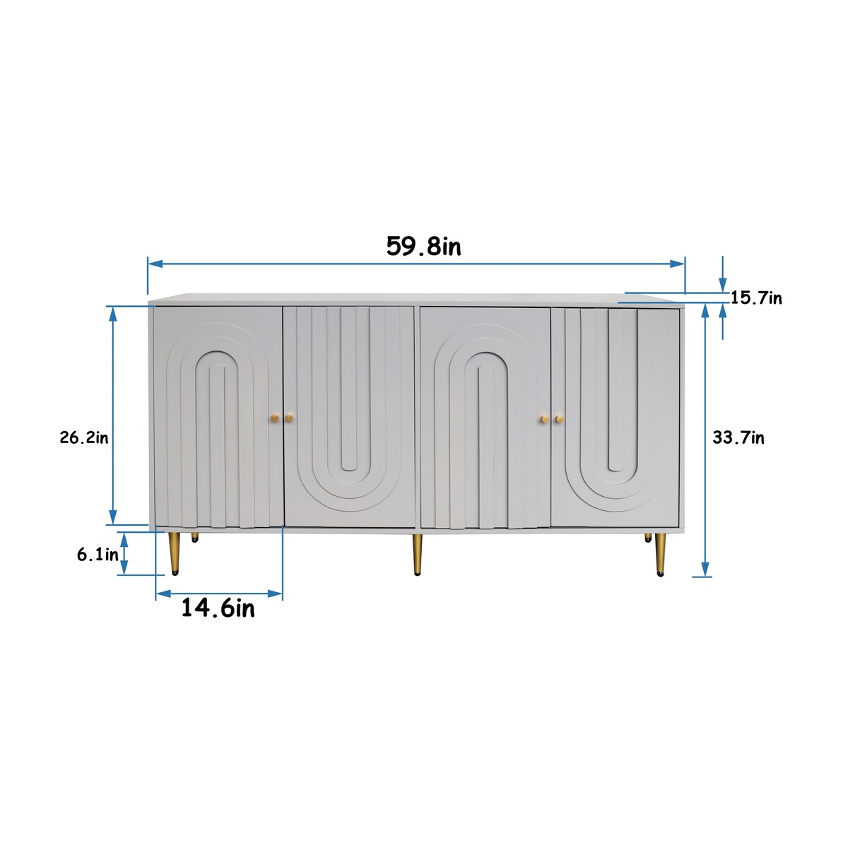 60-in Modern Blue/ Grey Lacquered 4 Door Wooden Sideboard Buffet Server Accent Storage Cabinet