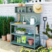 65" Large Wooden Rustic Outdoor Patio Garden Potting Bench Table Workstation with 4 Storage Shelves and Side Hook