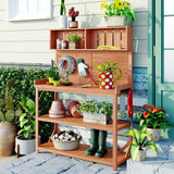 65" Patio Garden Potting Bench Table Workstation with Shelves,Side Hook